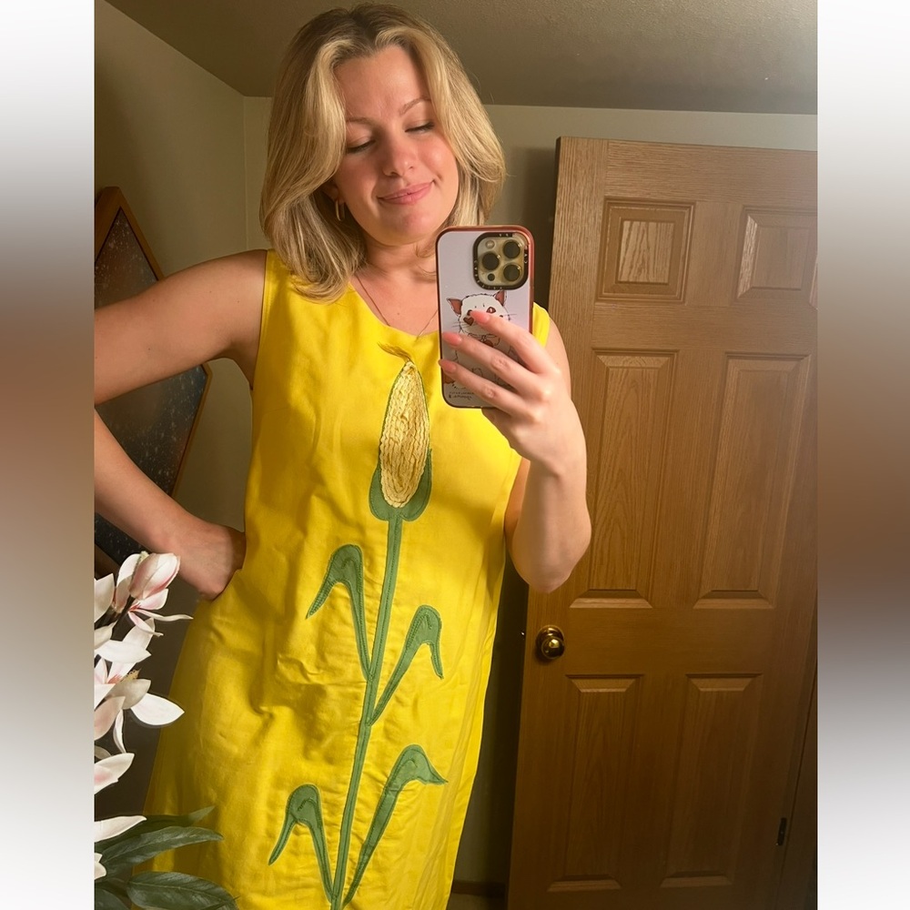 Vintage 1960s Corn on the Cob Cotton Shift Dress